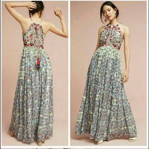 ANTHROPOLOGIE ADELISE BEADED HALTER MAXI DRESS